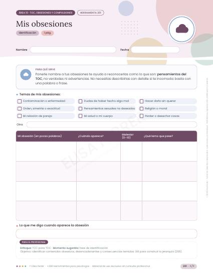 Ficha del área TOC, obsesiones y compulsiones