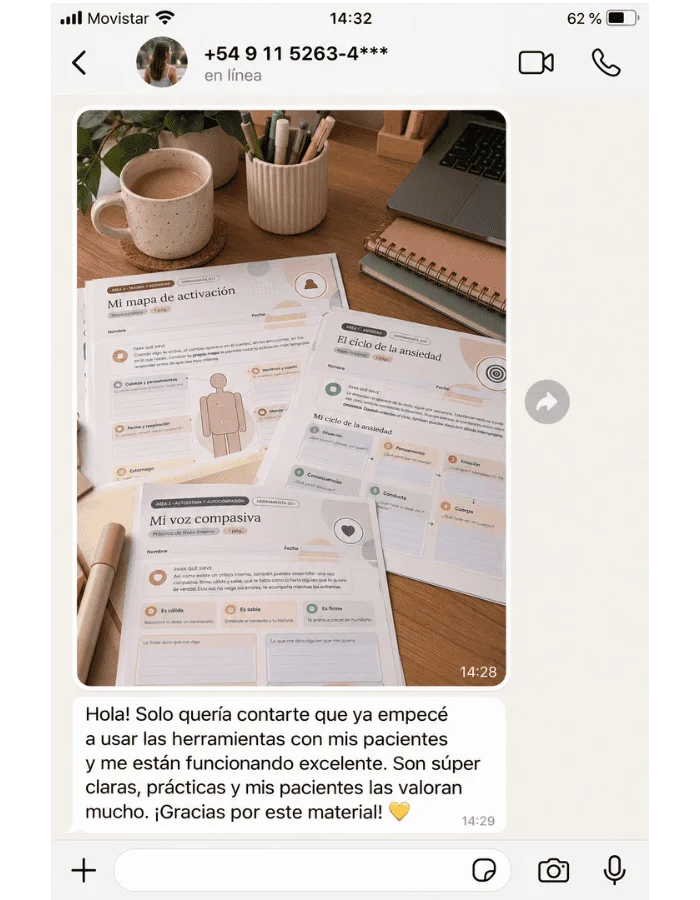 Testimonio 3 de una profesional sobre +300 Herramientas para psicólogos
